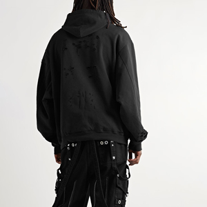 Sweat à capuche surdimensionné personnalisé imprimé à l'écran pour homme, hiver, poids lourd, 100% coton, effet vieilli pour la manche, polaire respirant, noir - Product Image 3