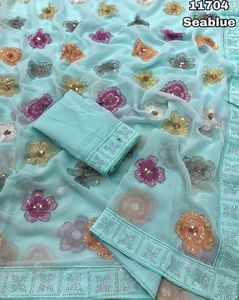 High on Demand Fashionable Top Quality Attractive Ethnic Clothing Chiffon Saree With Blouse With Sequence Work Wholesale <b>Supply</b> - Product Image 2