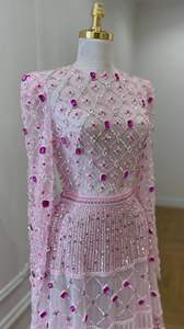 Vestido de Noche de Lujo Premium con Bordado de Cristal y Cuentas, Largo hasta el Suelo, Corte en A, Cintura Imperio, para Bodas y Fiestas, 100% Poliéster, OEM - Product Image 3