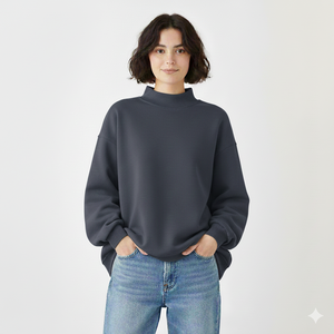 Sudadera Holgada de Cuello Alto Simulado para Mujer, Tejido de Felpa, Estilo Casual, para Invierno, Moda Urbana - Product Image 1