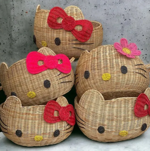 Panier rond en rotin Kitty meilleur prix pour enfants jouet panier de rangement pour chambre d'enfants - Product Image 4