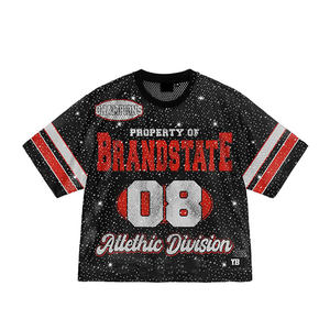 Estilo de moda de malla de gran tamaño Boxy Fit camisetas High Street de moda elegante Rhinestone Boxy Fit camiseta recortada para hombres - Product Image 2