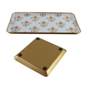 Plateau de luxe en métal émaillé sur le thème de l'or 2 tailles accessoires de cuisine plateau de service prix de gros fabriqué à des fins décoratives - Product Image 6