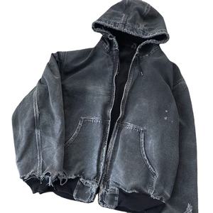 Chaqueta vaquera de trabajo a la moda, estampado en blanco, lavado ácido, lona de pato, prendas de vestir Vintage, bombardero, Sudadera con capucha de gran tamaño para hombres - Product Image 6