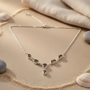 Collier en argent 925 avec perles de quartz fumé pour femmes, bijoux en pierres précieuses tendance - Product Image 2