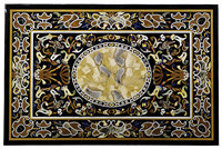 Table à manger moderne en marbre avec plateau en micro-mosaïque Pietra Dura incrustée, meubles de salle à manger de luxe pour villa, hôtel, maison, élégant noir