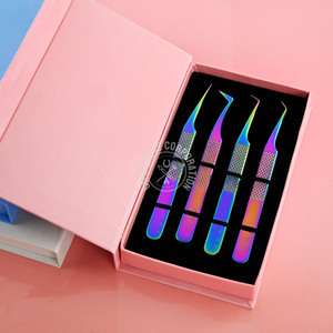 Pince à épiler pour extension de cils Couleur arc-en-ciel Cils en acier inoxydable à 90 degrés Pince à épiler super dure avec embouts en fibre - Product Image 2