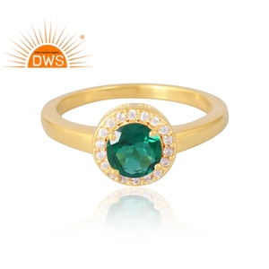 Latest Selling 925 Sterling <b>Silver</b> 18K Gold Plated Natural Cz & <b>Emerald</b> Gemstone <b>Ring</b> Demi Fine Jewelry Manufacturer - Product Image 3