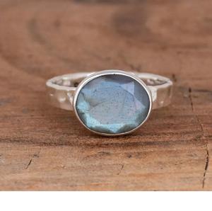 925 Sterling Silver Hammered Bohemian Handmade Statement Ring Natural <b>Labradorite</b> Faceted Oval Gemstone Christian <b>Jewelry</b> - Product Image 2