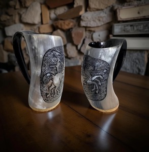 Auténtica Taza Vikinga Ecológica de Cuerno de Búfalo Hecha a Mano, Grado Alimenticio, Estilo Medieval, Religiosa, Feng Shui, Taza de Cerveza con Diseño Animal - Product Image 4