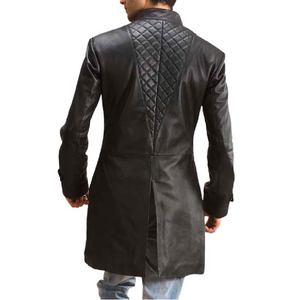 Quilted Leather Coat <b>Black</b> <b>for</b> <b>Men</b> Premium Stylish Winter Outerwear Warm Durable Fashionable Long <b>Overcoat</b> High Quality Design - Product Image 5