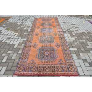 Vintage Turkish <b>Rug</b>, 4.3x11.6 ft <b>Runner</b> <b>Rug</b>, Orange Abstract <b>Rug</b> - Product Image 1