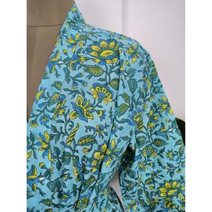 Bata de Casa Boho Estampada a Mano, Kimono Indio de Algodón Puro, Cubierta de Playa para Mamá y Maternidad, Color - Product Image 2