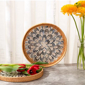 Bandeja de laca de ratán de Vietnam de alta calidad, bandeja redonda hecha a mano con detalle de nácar, elegante para servir o exhibir - Product Image 3