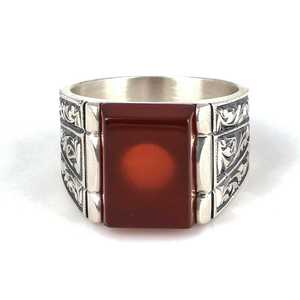925 Sterling Silver Men's <b>Ring</b> Rhodium-Plated Rectangular Agate Stone Oval Cut Pen-Shaped Bezel Set Hip-hop Style Everyday Wear - Product Image 5