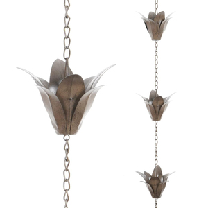 Chaîne de pluie en métal finition antique pour gouttières, descente d'eau, design fleur de tulipe, chaîne de pluie, fournitures et décorations de jardin - Product Image 4