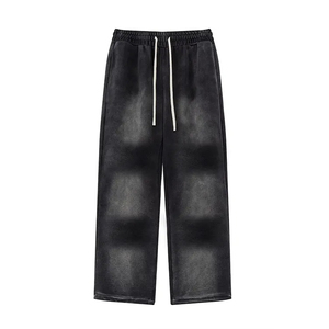 Pantalones acampanados lavados con ácido Unisex para hombre de calidad superior OEM pantalones de chándal de lana de algodón 100% pantalones de chándal para hombre con logotipo personalizado - Product Image 3