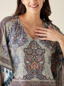 ชุดเดรสสไตล์โบฮีเมียนแขนสั้นสำหรับผู้หญิงสวยชุดเดรสยาวสไตล์คาฟตันสำหรับใส่ในวันหยุดเดินชายหาด - Product Image 3