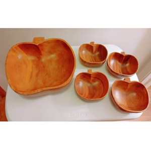 Tazón de madera de mango con forma de manzana rústica, calidad superior para mesa de comedor, centro de mesa, para servir aperitivos, salsa, tazón para sumergir, plato para servir - Product Image 2