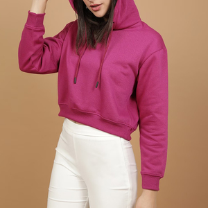 High Quality Custom Designed Long Sleeve <b>Crop</b> <b>Top</b> Breathable Pullover Hoodie Women Streetwear <b>Rhinestone</b> 100% Cotton Plus Size - Product Image 2