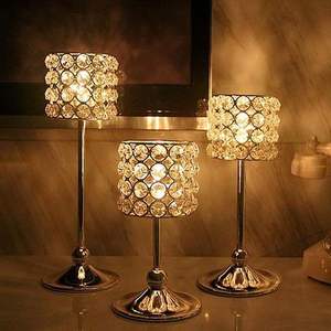 Fancy Gold Color Shiny Pulido Metal Vela Votiva Titular Accesorios de iluminación Hotel Villa Titular de cuentas de cristal decorativo - Product Image 6