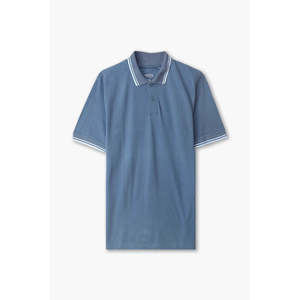 Camiseta transpirable de corte regular 2XL de alta calidad para hombre, tela de piqué bordada, de seda azul polvoriento, longitud corta, sólida - Product Image 3