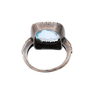 Anillo de Plata Sólida 925 con Topacio Azul Natural Facetado en Forma de Cojín, Chapado en Rodio Negro, Engaste de Garras, Joyería de Aniversario - Product Image 4