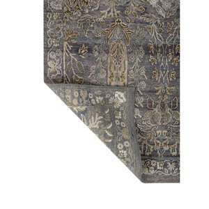 Tapis en laine et soie noué à la main Aurora Blue AKWS-13035, motif floral abstrait, pour la maison, la voiture, couloir, design patchwork pour salon - Product Image 5