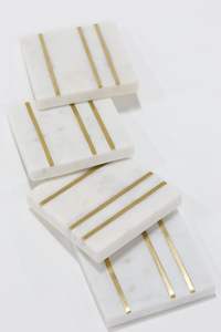 Juego de 4 posavasos elegantes de piedra de mármol marrón para protección de mesa y decoración del hogar a la venta - Product Image 5