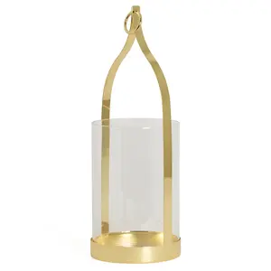 Modern Gold-Coated Hurricane T-<b>light</b> Holder High Selling Metal Candle Lighting Wedding/ Home/Hotel Decor Glass Ceramic Materials - Product Image 3