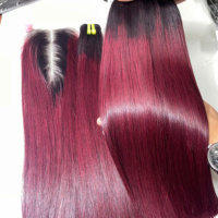 Cheveux humains de luxe vietnamiens, couleur vin foncé, raides comme des baguettes, avec dentelle HD transparente, personnalisables, vente en gros directe usine
