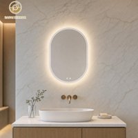 Miroir de salle de bain ovale à LED rétroéclairé et frontalement éclairé, en aluminium peint blanc, anti-buée, personnalisé, fabrication OEM ODM, fournisseur