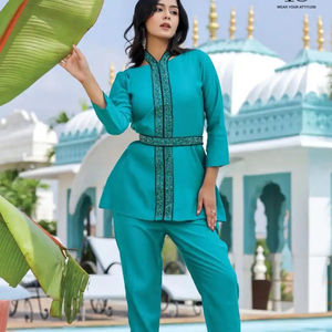 DERNIER DESIGNER GEORGATTE CORDON IMPRIMÉ EN SOIE-ENSEMBLE POUR FEMMES - Product Image 1