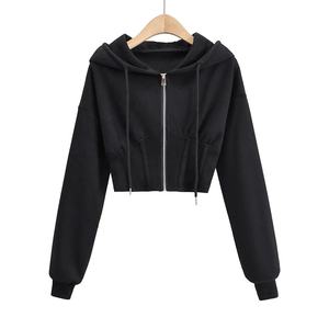 OEM ODM Oversized Crop Drop Shoulder Hoodie Mujer Custom Print Pullover Streetwear Hooded Top Factory Wholesale - Product Image 5