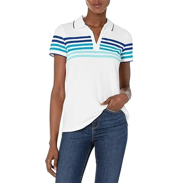 Venta al por mayor de camisetas polo de golf para mujer mejor calidad OEM logotipo personalizado estampado Emb deportes Polo camiseta para mujer Polo a rayas para mujer