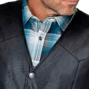 Gilet en cuir sans manches avec poches boutonnées, style streetwear, bonne qualité, vente chaude, respirant, look décontracté, gilet en cuir pour homme - Product Image 4