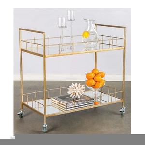 Chariot de service rond de style antique pour le thé et les aliments, en métal et en verre, taille personnalisée, chariot de rangement en vrac - Product Image 3