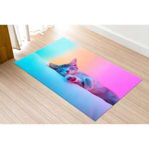 Colorful Sleeping Cat <b>Doormat</b>, Dreamy Neon Kitty Rug,Chenille Rug - Product Image 1