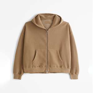 Drop Shoulder 100% Cotton Soft Shell Zipper Hoodie coton mélangé Oversized Zip up Men Cropped Boxy Hoodie Custom Logo - Product Image 1