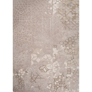 Tapis en laine et viscose tufté à la main Mythos Ivory, 4m, design patchwork rectangulaire pour salon et chambre, épaisseur 10mm - Product Image 1