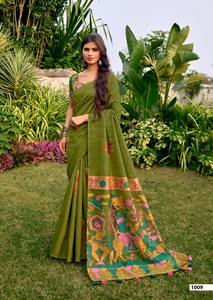 Última Colección de Saris de Algodón con Estilo Kalamkari, Pallu Latkan con Estampados Tradicionales para Mujer, Hecho en India - Product Image 3