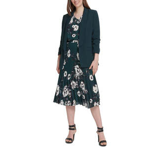 Blazer Verde da Donna DKNY Taglia 8 con Apertura Frontale, Maniche Arricciate e Stampa Ricamata con Tecnica Decorativa Intrecciata - Product Image 3