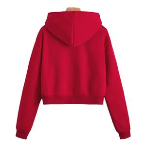 Trendy Distressed Cropped Hoodie For Women Featuring Lightweight <b>Cotton</b> Build <b>Raw</b> Cuffs And Modern Minimalist Street Look - Product Image 3