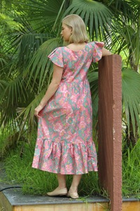 Patchwork couleur à lacets cou imprimé fleuri femmes été longue Maxi rayonne robe bohème - Product Image 2