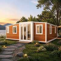 Maison conteneur extensible de 30 pieds à aspect bois, maisonnette préfabriquée, villa modulaire