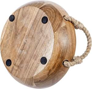 Frutero de madera de acacia maciza hecho a mano con asas de cuerda rústicas plato redondo decorativo para servir para mesa decoración del hogar - Product Image 4