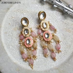 Pendientes de cuentas de Kundan chapados en oro con piedra Rosa melocotón Pendientes de cuentas de Piedra Rosa melocotón Material principal Aleación de zinc - Product Image 3