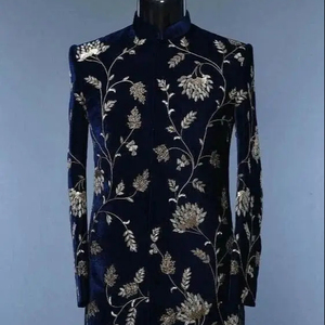 2024 Elegant Embroidery Velvet Sherwani <b>Pant</b> Dress Beautifully Embellished Crystal Glass Beads Stone Dabka Work Plus Size - Product Image 1