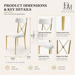 Gold X Cross <b>Back</b> Stainless Steel Event Chair with White <b>Cushion</b> for Wedding and Hotel Banquets Wholesale Seating - Product Image 5