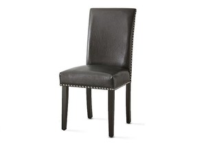 Chaise de salle à manger moderne Deborah en bois de teck massif et doublure en cuir synthétique avec finition noyer. - Product Image 2